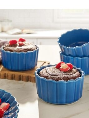 New The Pioneer Woman Blue Ceramic Fluted Ramekins - Set of 4